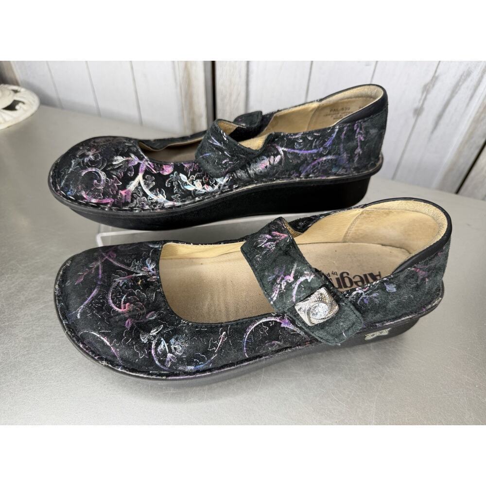 ALEGRIA Suede Paloma Metallic Floral Mary Jane Size 38 Boho Multicolor
